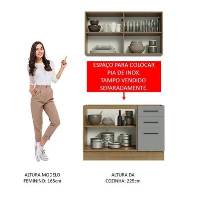 Cozinha Compacta 120001 Com Armário E Balcão Rustic/Cinza
