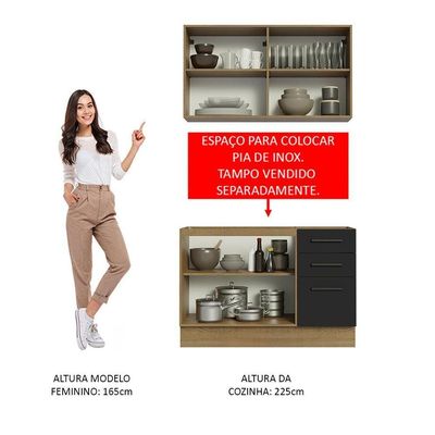 Cozinha Compacta 120001 Com Armário E Balcão Rustic/Preto