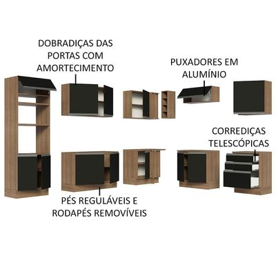 Cozinha Completa 479001 Com Armário E Balcão Rustic/Preto