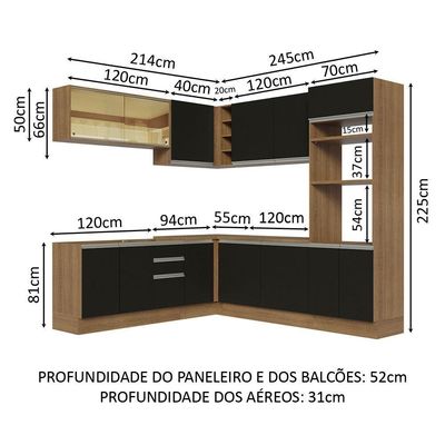 Cozinha Completa 459001 Com Armário E Balcão Rustic/Preto