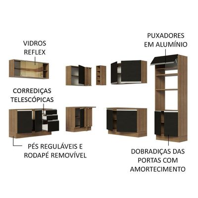 Cozinha Completa 459001 Com Armário E Balcão Rustic/Preto