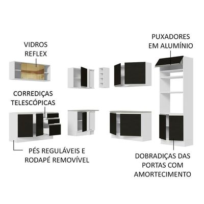 Cozinha Completa 459001 Com Armário E Balcão Branco/Preto