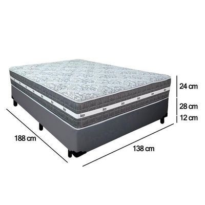 Cama Box Casal Sintético + Colchão Anjos Black Graphite Molas Ensacadas 138x188x64cm Cinza