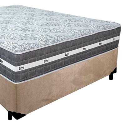 Cama Box Casal Suede + Colchão Anjos Black Graphite Molas Ensacadas 138x188x64cm bege