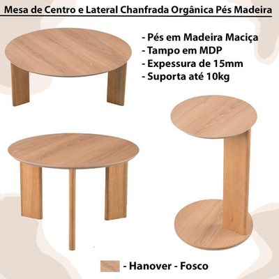 Kit Mesa De Centro E Lateral Chanfrada Pes Madeira Hanover Artesano Hanover