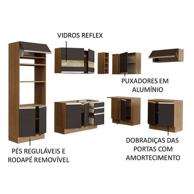 Cozinha Completa 419001 Com Armário E Balcão Rustic/Preto