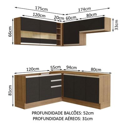 Cozinha Completa 349001 Com Armário E Balcão Rustic/Preto