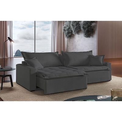 Sofá Cama 3 Lugares Retrátil E Reclinável Belize Cinza Profundo