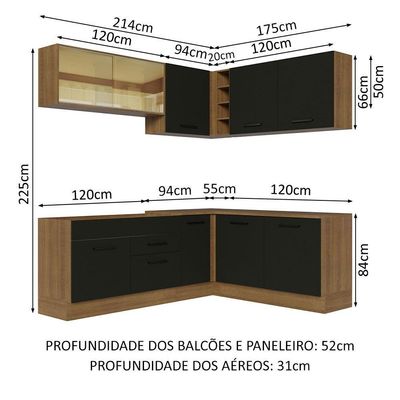 Cozinha Completa 389001 Com Armário E Balcão Rustic/Preto