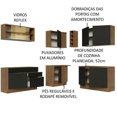 Cozinha Completa 389001 Com Armário E Balcão Rustic/Preto