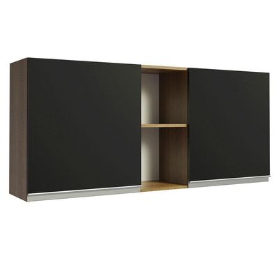 Armário Aéreo 150 Cm 2 Portas E 2 Nichos Rustic/Preto