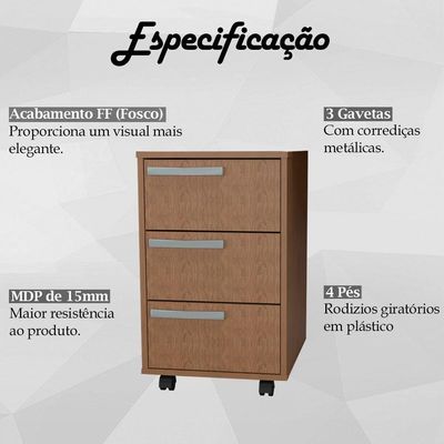 Gaveteiro Para Escritorio Gamer 3 Gavetas E 4 Rodizios Mell B26 Novam Mell