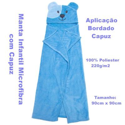 Manta com Capuz Buettner Microfibra Infantil Ursinho Feliz 90cmx90cm Azul