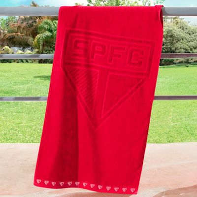 Toalha de Banho Buettner Jacquard Veludo Futebol Sao Paulo 70cmx140m Vermelho