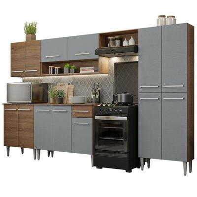 Cozinha Completa Com Armário E Balcão Rustic/Cinza