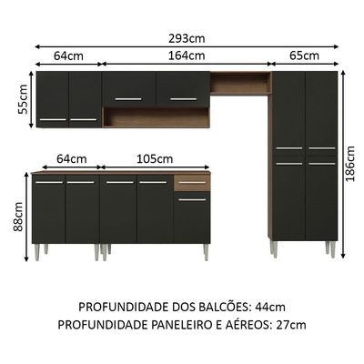 Cozinha Completa Com Armário E Balcão Rustic/Preto