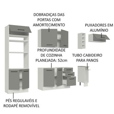 Cozinha Completa 290003 Com Armário E Balcão Branco/Cinza