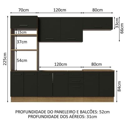 Cozinha Completa 270001 Com Armário E Balcão Rustic/Preto