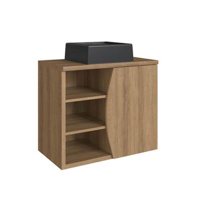 Gabinete Suspenso 70cm Laura Mel Cuba Preta Porta e 2 Prateleiras