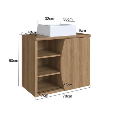 Gabinete Suspenso 70cm Laura Mel Cuba Branca Porta e 2 Prateleiras