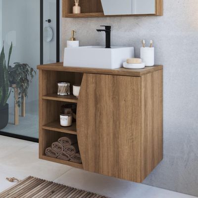 Gabinete Suspenso 70cm Laura Mel Cuba Branca Porta e 2 Prateleiras