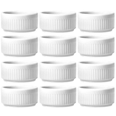 Jogo 12 Ramekins Molheiras de Porcelana 85ml Branco Canelado Pequeno Germer