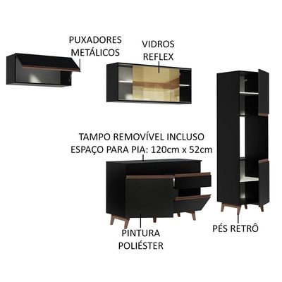 Cozinha Completa 250003 Com Armário E Balcão Preto Preto