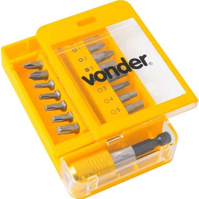 Jogo de bits/ponteiras com 15 peças encaixe sextavado 1/4" com engate rápido VONDER