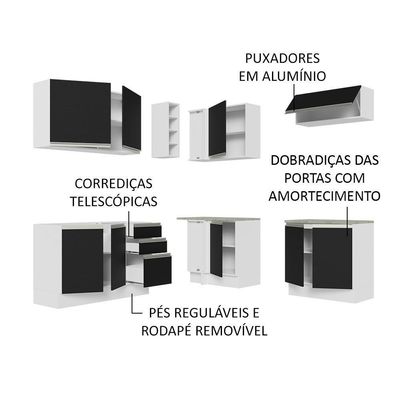 Cozinha Completa 349003 Com Armário E Balcão Branco/Preto