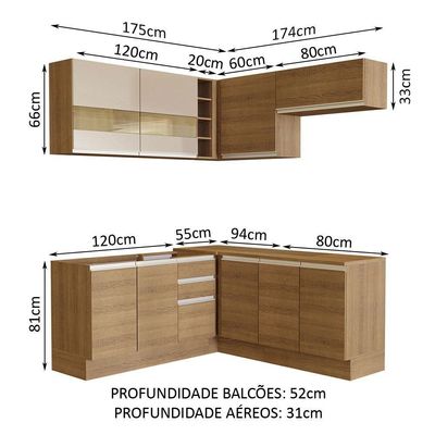 Cozinha 349001 Com Armário E Balcão Rustic/Rustic/Crema
