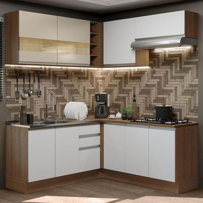 Cozinha 349001 Com Armário E Balcão Rustic/Branco/Crema