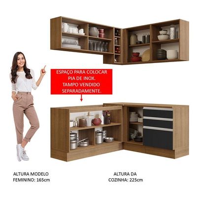 Cozinha Completa 329002 Com Armário E Balcão Rustic/Preto