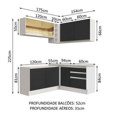 Cozinha Completa 329002 Com Armário E Balcão Branco/Preto