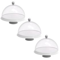 Kit 3 Porta Bolos 25cm Branco com Cúpula e Pé Bubble Crippa Tortas Doces Boleira