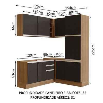 Cozinha Completa 329001 Com Armário E Balcão Rustic/Preto
