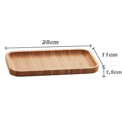 Kit 3 Petisqueiras de Bambu Bandeja Retangular 28x11cm Prato Petisco Salgados Hire Lyor