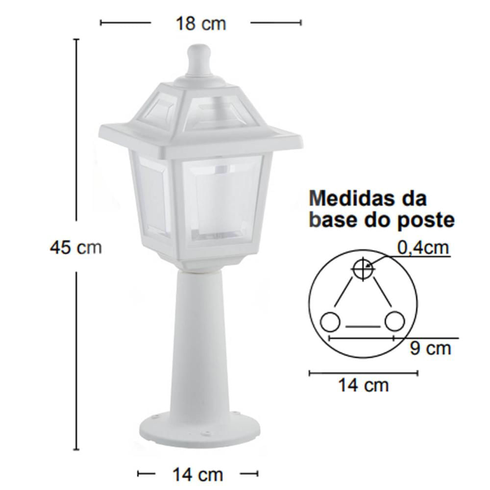Luminária De Chão 18x45cm Poste Balizador Branco Colonial Jardim Muro Dital