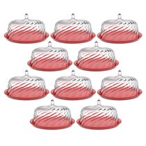 8 Porto Bolos com Cúpula 30cm Torta Doces Crippa Confeitaria Hotel Vermelho Transparente