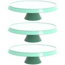 Kit 3 Bases Porta Bolos Verde Menta 30cm com Pé Bubble Suporte para Tortas Doces Crippa