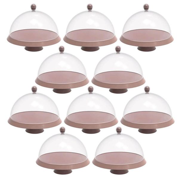 Kit 8 Porta Bolos 25cm Bubble com Cúpula e Pé Crippa Amêndoa Padaria Hotel Confeitaria