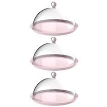 Kit 3 Porta Bolo Rosa Himalaia 30cm Cúpula Bubble Crippa Boleira Torta Doces