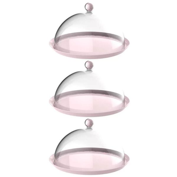 Kit 3 Porta Bolo Rosa Himalaia 30cm Cúpula Bubble Crippa Boleira Torta Doces