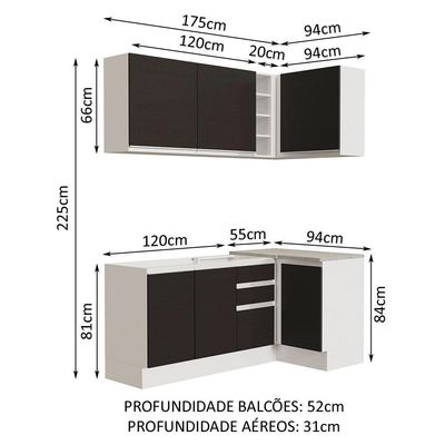Cozinha Completa 269001 Com Armário E Balcão Branco/Preto
