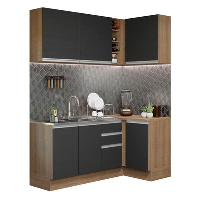 Cozinha Completa 269001 Com Armário E Balcão Rustic/Preto