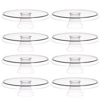 8 Bases Porta Bolos Transparente Tortas Doces 25cm com Pé Glassy Crippa