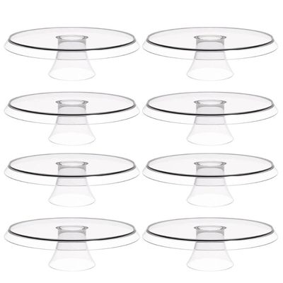 8 Bases Porta Bolos Transparente Tortas Doces 25cm com Pé Glassy Crippa