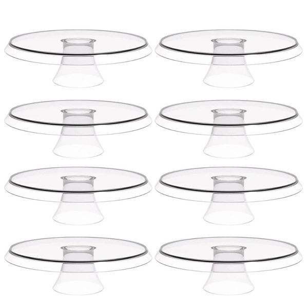 8 Bases Porta Bolos Transparente Tortas Doces 25cm com Pé Glassy Crippa