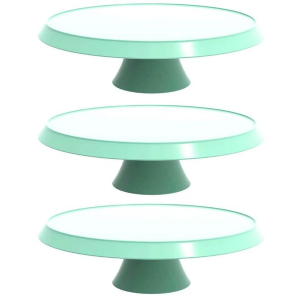 Kit 3 Boleiras com Pedestal Verde Menta Pratos para Bolos 28cm Balcões de Confeitarias Eventos