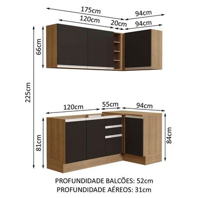 Cozinha Completa 269001 Com Armário E Balcão Rustic/Preto