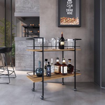 Carrinho Bar Industrial com 2 Prateleiras P1036 Preto/Mel